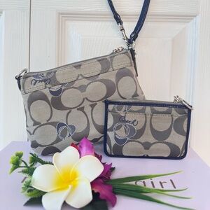 #82 COACH ~ Gray Storybook and Navy Blue Wristlet and Coin/Card Holder Set